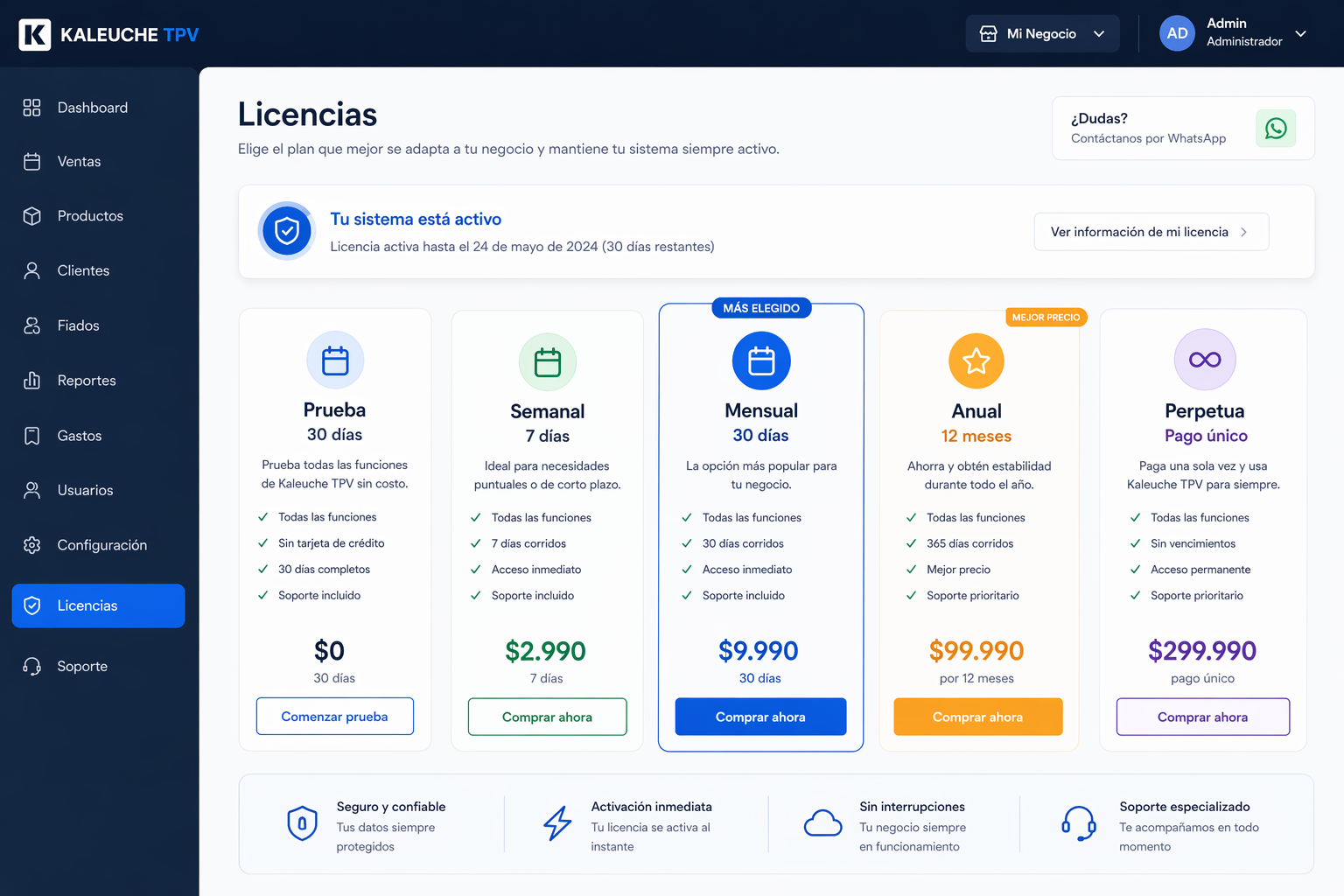 Licencias del sistema K-POS